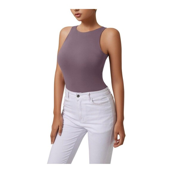 Reoria Halter High Round Neck Stretchy Racerback Leotard Bodysuit Snap Closure S - Picture 2 of 9